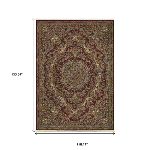 10' X 13' Red And Gold Medallion Area Rug With Fringe