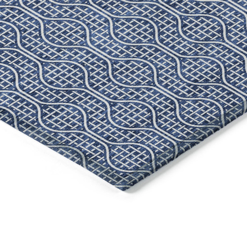 8' X 10' Navy Blue And Ivory Geometric Washable Indoor Outdoor Area Rug