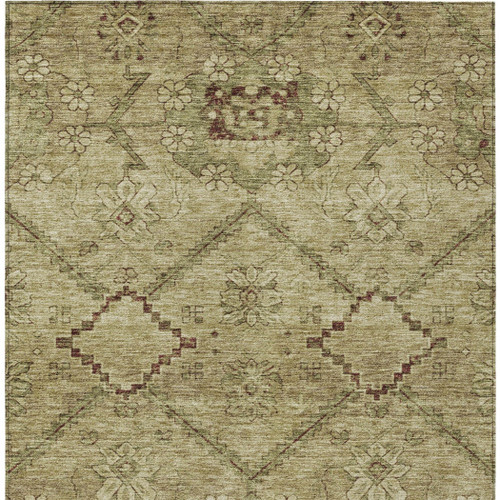 8' X 10' Brown Beige And Artichoke Green Floral Washable Indoor Outdoor Area Rug