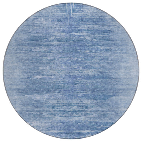 8' Denim Blue And Sky Blue Round Abstract Washable Indoor Outdoor Area Rug