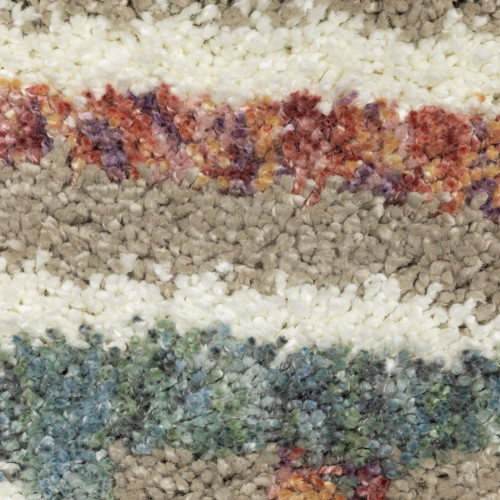 5' X 8' Tan Gray And Ivory Abstract Shag Distressed Area Rug With Fringe
