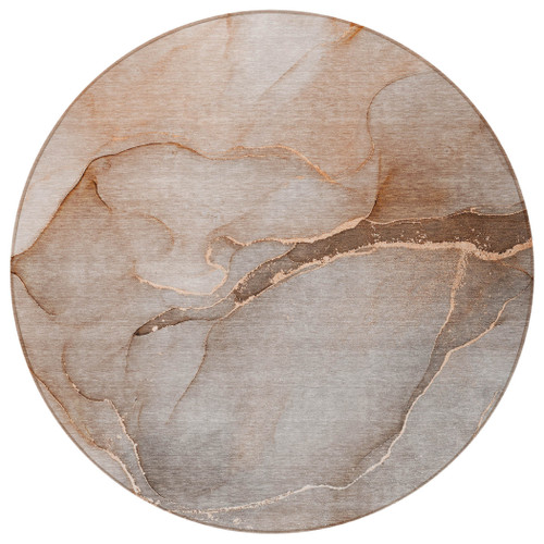 8' Round Taupe Round Abstract Washable Non Skid Indoor Outdoor Area Rug