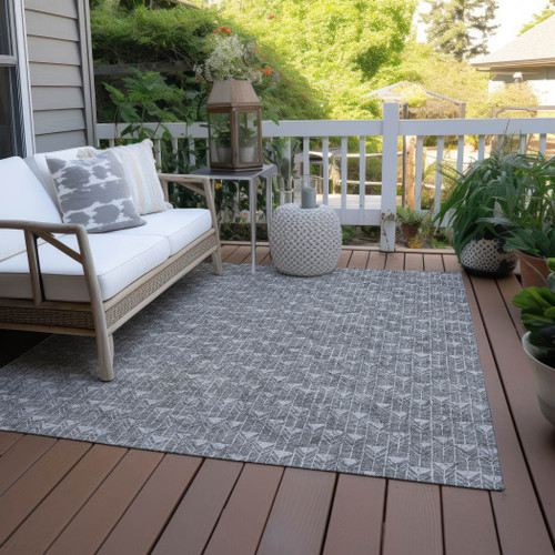 10' X 14' Gray Geometric Washable Non Skid Indoor Outdoor Area Rug