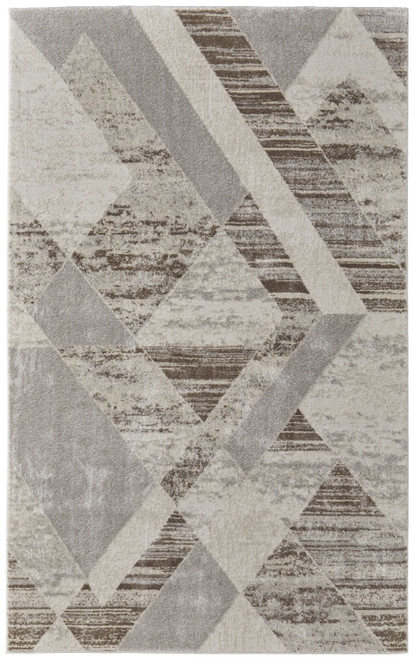 5' X 8' Ivory Gray and Brown Geometric Power Loom Area Rug