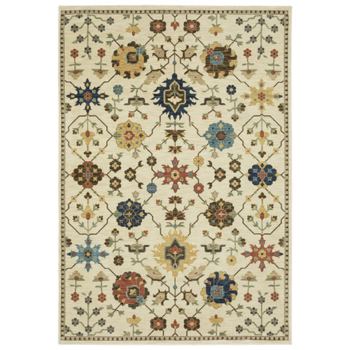 3' X 5' Ivory And Gold Oriental Area Rug With Fringe