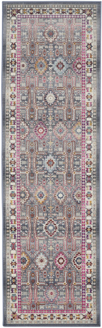 6' Ivory Pink And Gray Floral Distressed Runner Rug