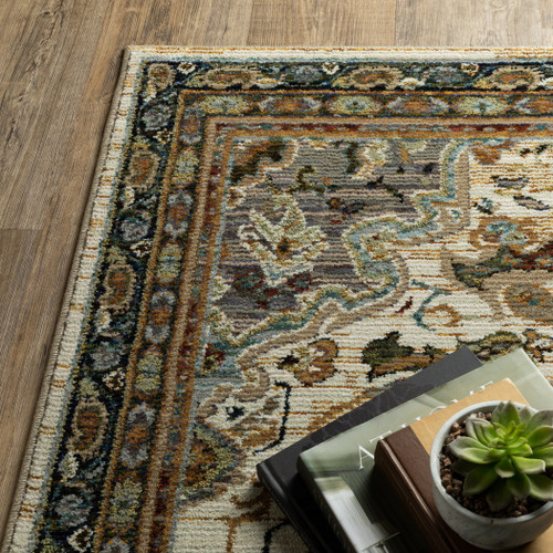 8' X 11' Blue And Orange Medallion Area Rug