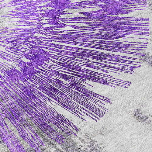 8' Purple Gray And Charcoal Round Abstract Washable Indoor Outdoor Area Rug