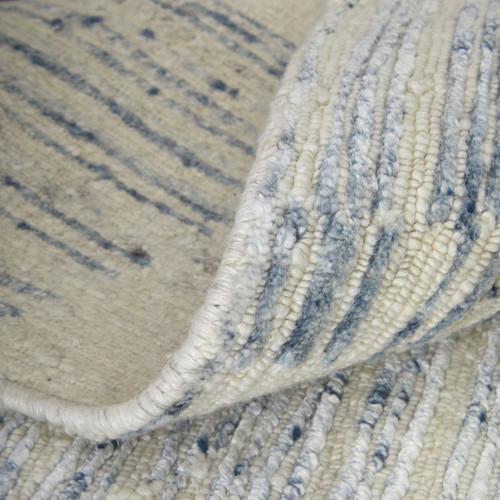 6' X 9' Ivory and Blue Abstract Hand Knotted Worn Faded Area Rug