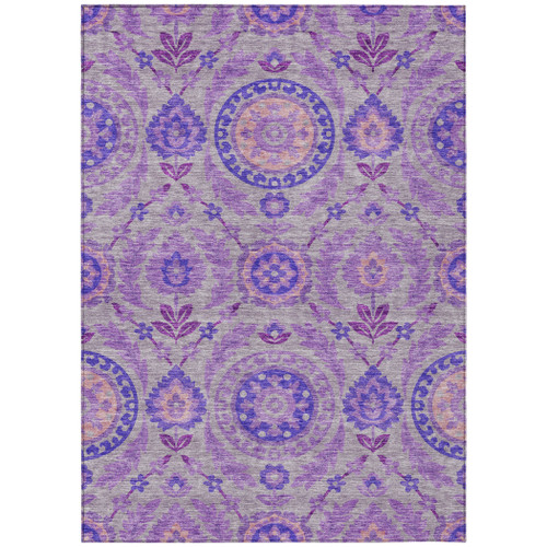 3' X 5' Lavender Lilac And Gray Floral Washable Indoor Outdoor Area Rug