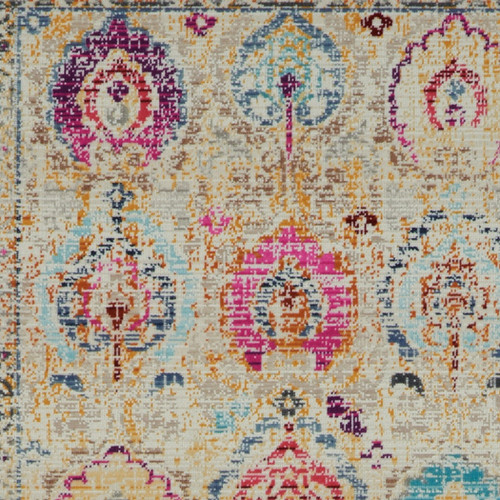 8' Ivory Pink And Orange Floral Distressed Runner Rug