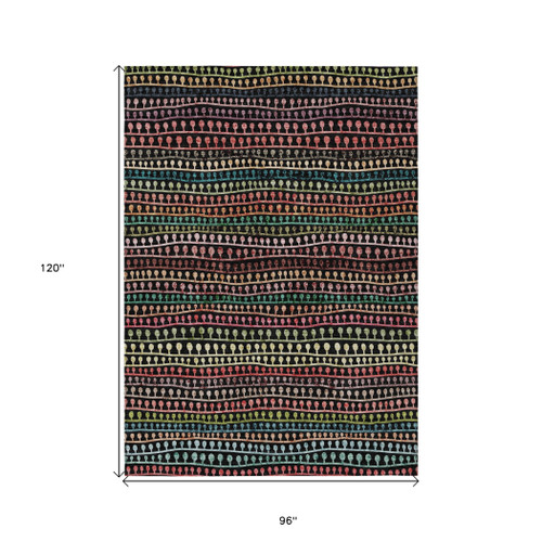 8' X 10' Black Green And Gold Striped Washable Indoor Outdoor Area Rug