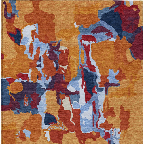 8' X 10' Copper Gray And Burgundy Abstract Washable Indoor Outdoor Area Rug