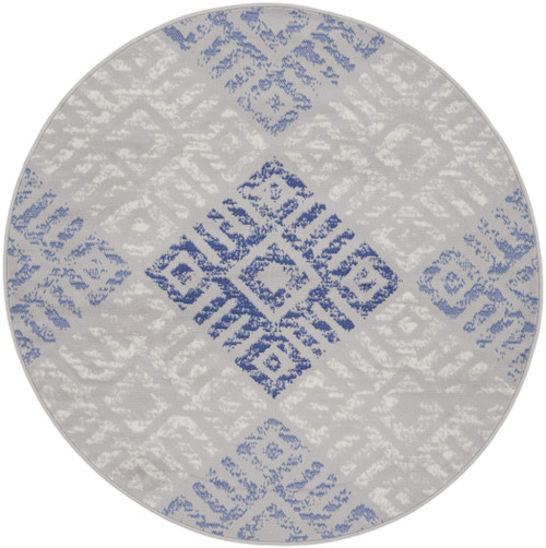 5' Beige Blue and Gray Geometric Round Rug