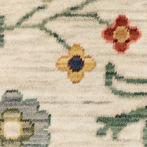 5' X 8' Ivory Blue And Yellow Oriental Area Rug With Fringe