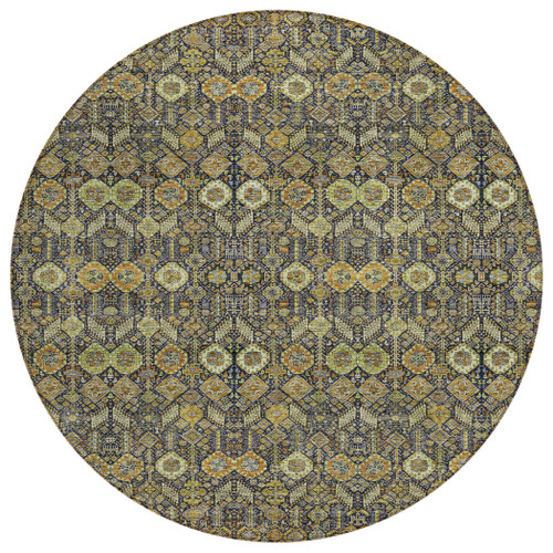 8' Round Blue and Orange Round Floral Washable Non Skid Indoor Outdoor Area Rug