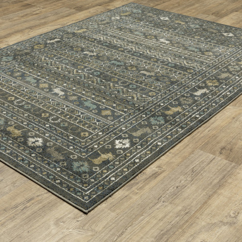 10' X 13' Blue And Gold Southwestern Area Rug