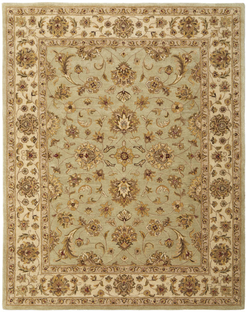 8' X 10' Tan Brown And Green Oriental Hand Tufted Area Rug