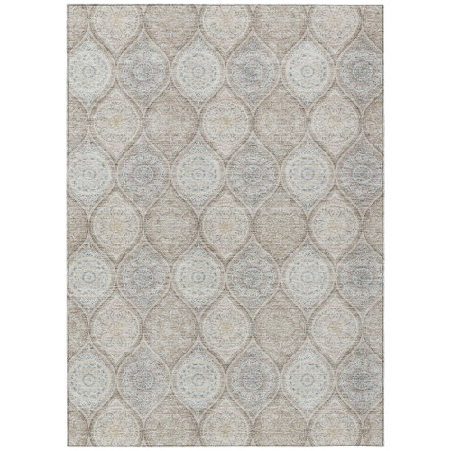 3' X 5' Taupe Beige And Khaki Floral Medallion Washable Indoor Outdoor Area Rug