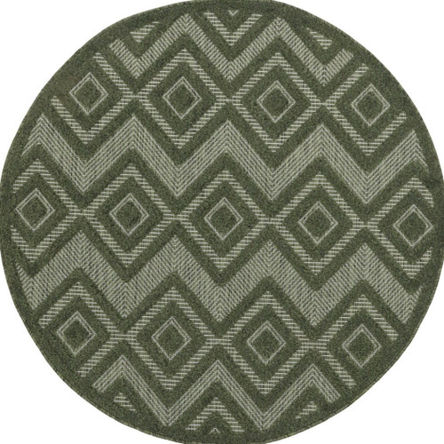 4' Dark Green And Light Green Round Geometric Indoor Outdoor Area Rug