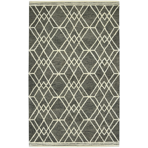 8' X 10' Dark Gray And Ivory Wool Geometric Hand Hooked Area Rug