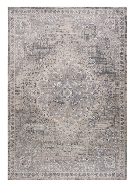 7' X 10' Gray and Beige Oriental Distressed Area Rug