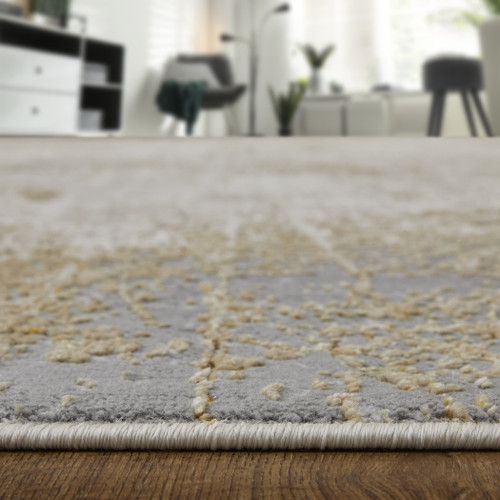 7' X 10' Ivory Gray and Brown Abstract Power Loom Worn Faded Area Rug