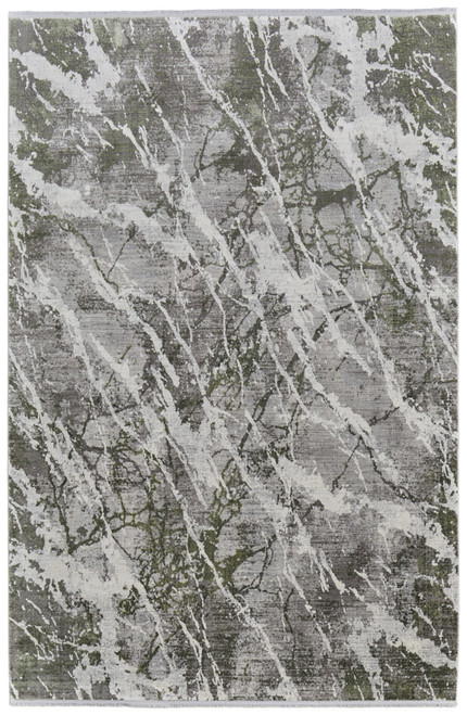 5' X 8' Taupe and Gray Abstract Power Loom Area Rug With Fringe