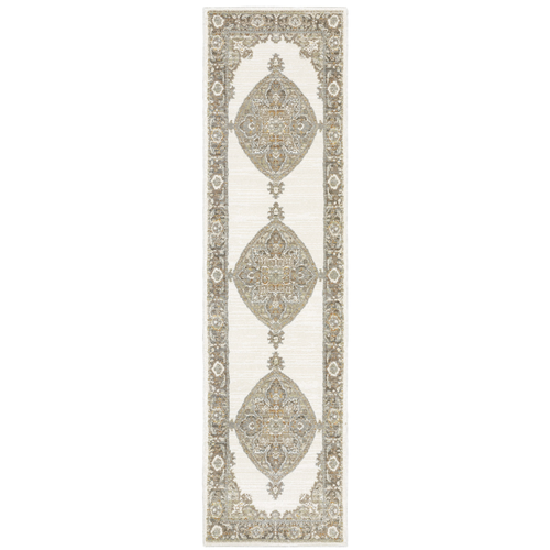 8' Runner Beige and Ivory Oriental Power Loom Runner Rug