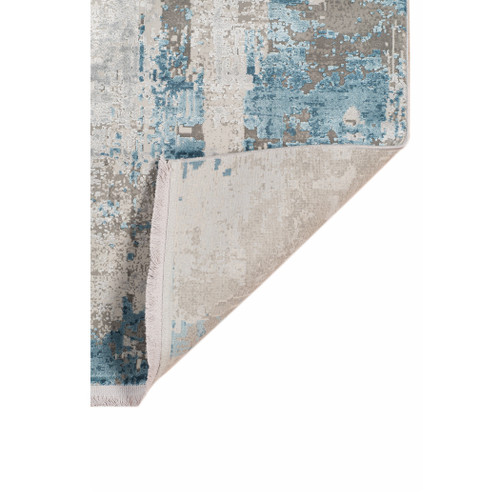 3' X 10' Gray Blue And Ivory Abstract Runner Rug With Fringe