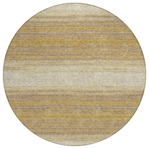 8' Gold And Beige Round Abstract Washable Indoor Outdoor Area Rug