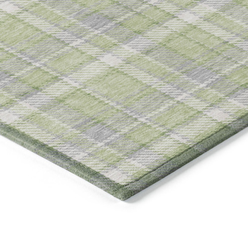 8' Round Green and Gray Round Plaid Washable Non Skid Indoor Outdoor Area Rug