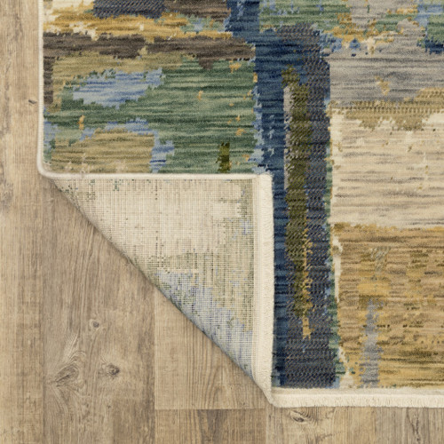 7' X 10' Blue And Green Abstract Area Rug With Fringe