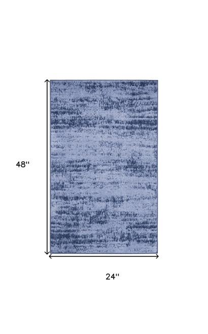 2' X 4' Denim Blue And Navy Blue Abstract Indoor Outdoor Area Rug