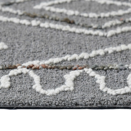 8' X 10' Dark Gray Ivory And Rust Wool Geometric Hand Hooked Area Rug