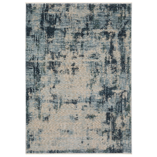 10' X 13' Beige And Blue Abstract Distressed Area Rug With Fringe