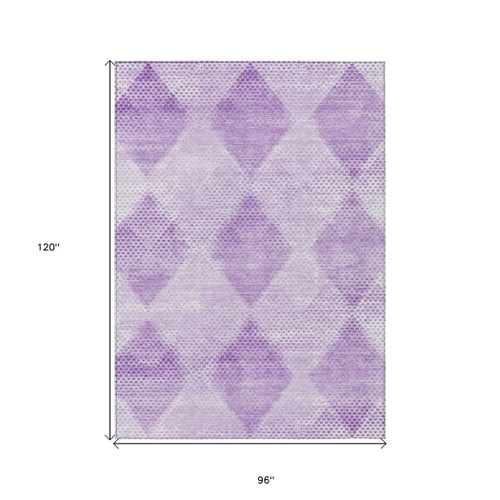8' X 10' Lavender Geometric Washable Non Skid Indoor Outdoor Area Rug
