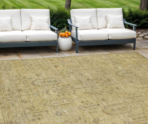 8' X 10' Gold And Taupe Southwestern Washable Indoor Outdoor Area Rug
