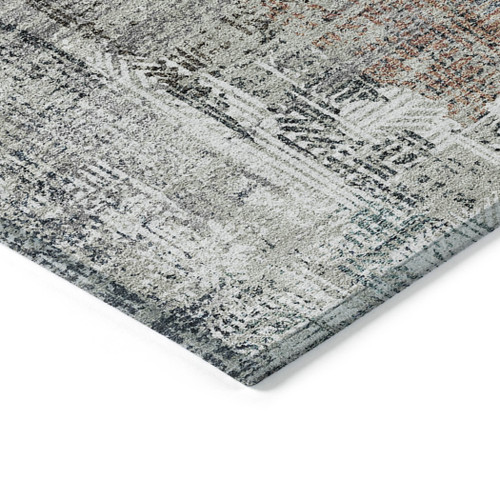 8' Taupe Gray And Copper Round Abstract Washable Indoor Outdoor Area Rug