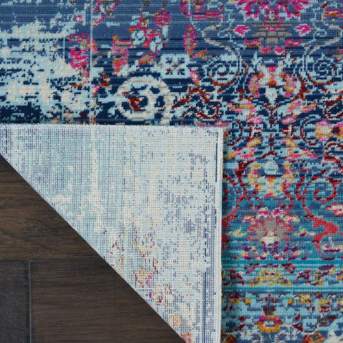 8' Blue Red And Orange Floral Distressed Runner Rug