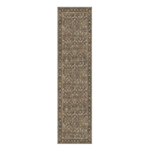 Ivory And Tan Floral Medallion Washable Runner Rug