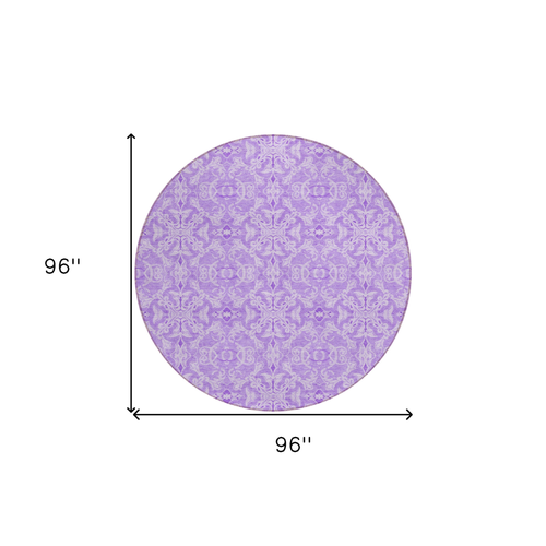 8' Lavender Round Medallion Washable Indoor Outdoor Area Rug