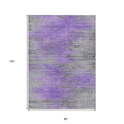 8' X 10' Purple Gray And Charcoal Abstract Washable Indoor Outdoor Area Rug