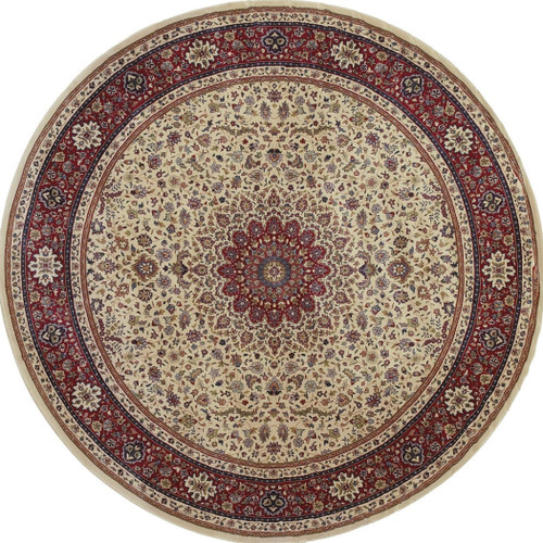 6' Ivory And Red Oriental Round Rug