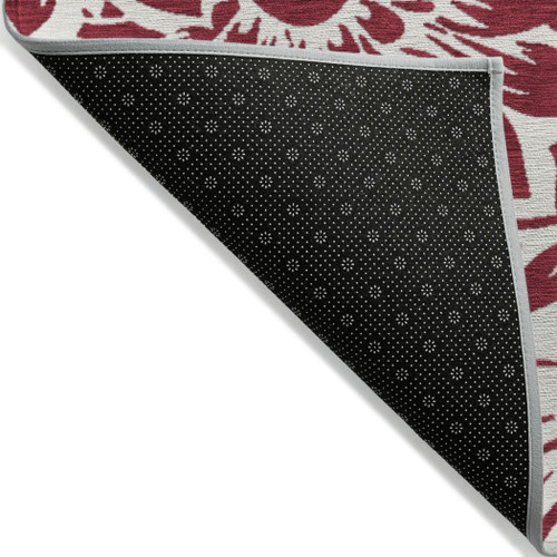 10' X 14' Burgundy and White Floral Washable Non Skid Indoor Outdoor Area Rug