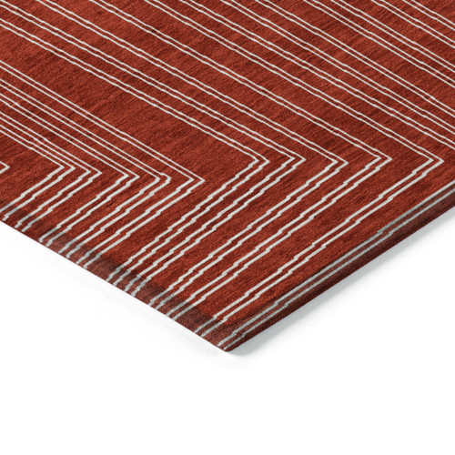 8' Red And Ivory Round Geometric Washable Indoor Outdoor Area Rug