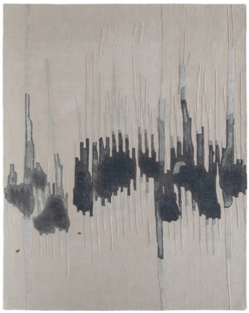 5' X 8' Gray Ivory and Blue Abstract Hand Tufted Area Rug