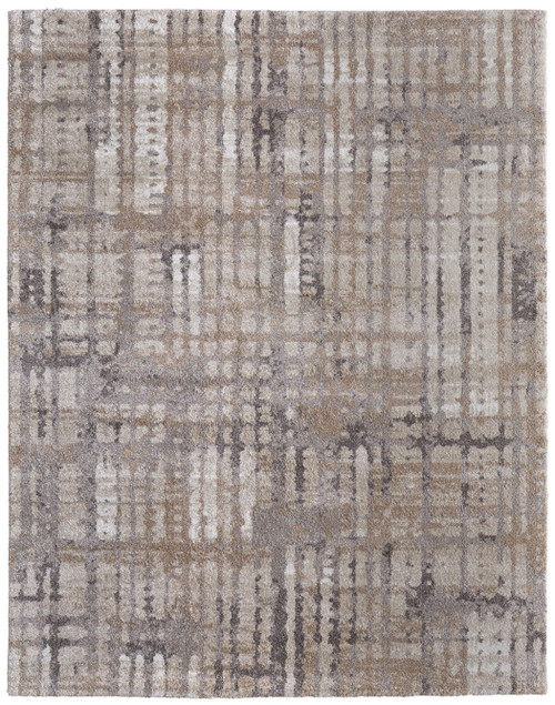 8' X 10' Brown Tan And Ivory Abstract Distressed Area Rug