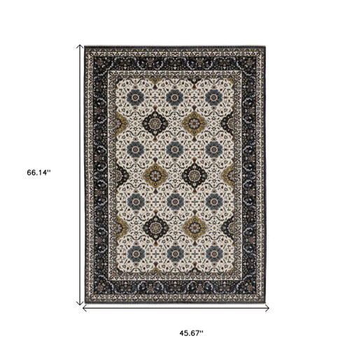 4' X 6' Ivory Medallion Area Rug With Fringe