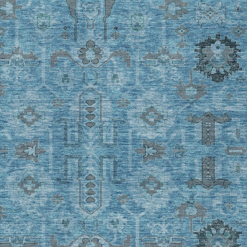 10' X 14' Sky Blue And Gray Oriental Washable Indoor Outdoor Area Rug